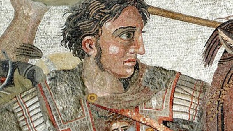 Alexandre, O Grande em antigo mosaico - Domínio Público