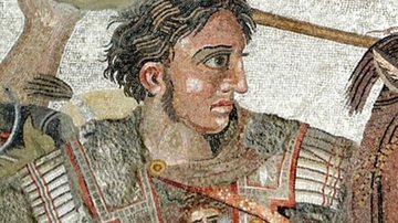 Alexandre, O Grande em antigo mosaico - Domínio Público
