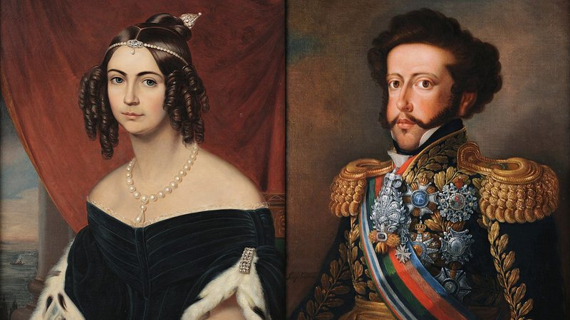 A imperatriz D. Amélia (esq.) e o imperador D. Pedro I (dir.) - Domínio Público