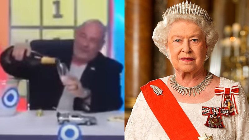 Jornalista argentino comemorando morte da rainha Elizabeth II, e fotografia da rainha - Reprodução/YouTube/TV Mídia / Foto por Governor-General of New Zealand pelo Wikimedia Commons