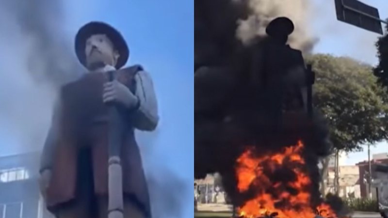 Estátua do bandeirante Borba Gato em chamas - Divulgação / Youtube / UOL