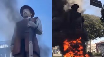 Estátua do bandeirante Borba Gato em chamas - Divulgação / Youtube / UOL
