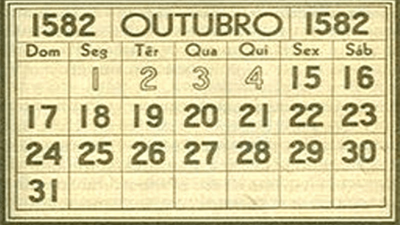 O calendário de outubro de 1582 - Domínio Público via Wikimedia Commons