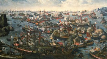 A Batalha de Lepanto (1571), importante conflito entre os turcos e a Ordem de Malta - Wikimedia Commons