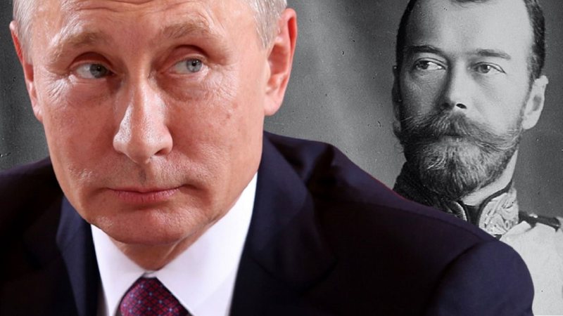 O presidente russo Vladimir Putin e o Czar Nicolau II