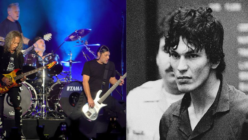 Á esquerda, imagem dos membros da banda Metallica durante show e à esquerda, imagem do serial killer Richard Ramirez - Getty Images e Wikimedia Commons