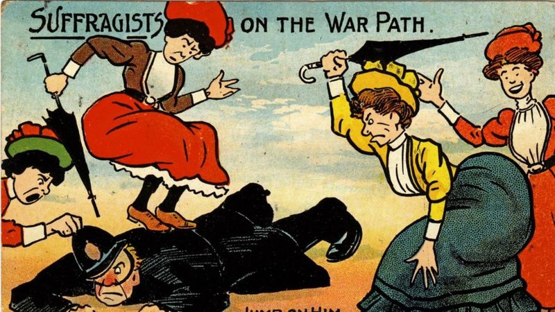Cartão com propaganda anti-sufrágio de 1900 - Getty Images