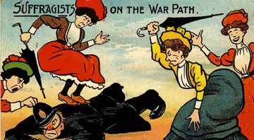 Cartão com propaganda anti-sufrágio de 1900 - Getty Images