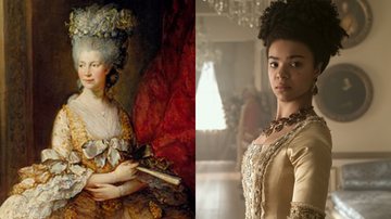 Retrato da rainha Charlotte e sua versão em spin-off de 'Bridgerton', da Netflix - Domínio Público via Wikimedia Commons / Reprodução/Netflix