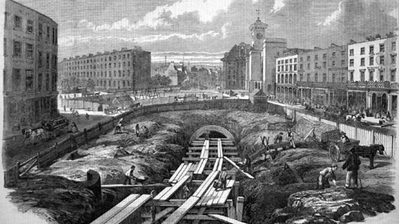Construção da ferrovia em 1861 - Wikimedia Commons