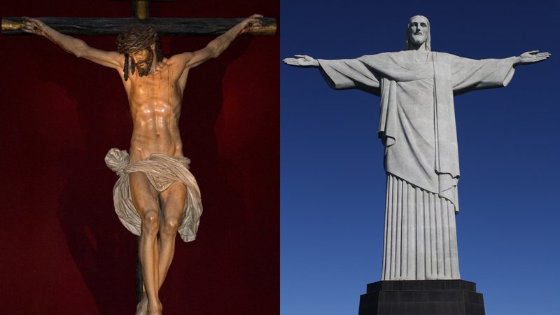 A obra 'A crucificação de Cristo' (à esqu.) e  o Cristo Redentor (à dir.) - Pixabay e Cristo_de_los_cálices