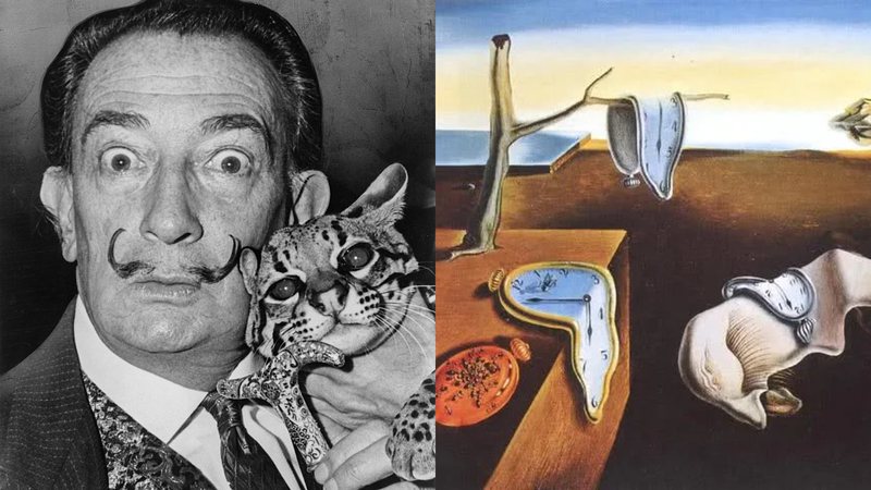 Salvador Dalí (à esqu.) e uma de suas maiores obras 'A persistência da memória' (à dir.) - Domínio Público