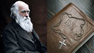Retrato colorizado de Charles Darwin e foto ilustrativa de uma bíblia cristã - Julius Jääskeläinen/Creative Commons e Tima Miroshnichenko/Pexels