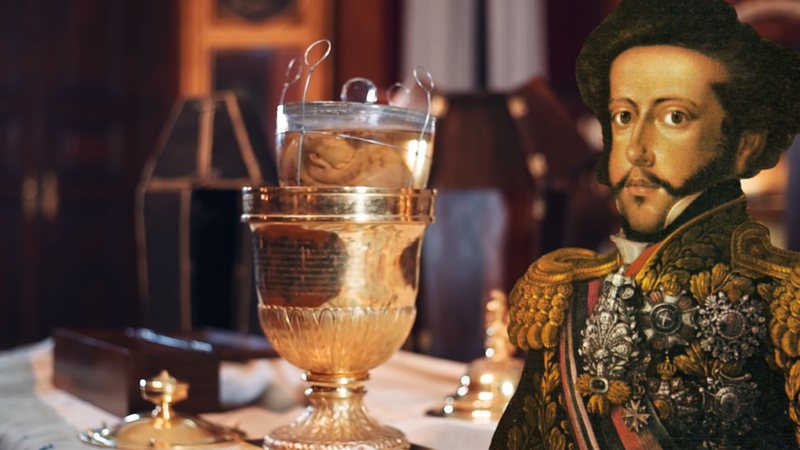 O coração de Dom Pedro I e uma pintura do imperador - Divulgação/YouTube/Irmandade da Lapa e Domínio Público