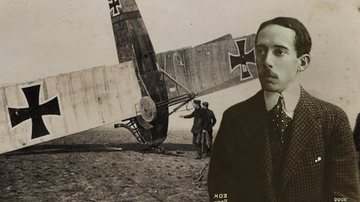 Avião alemão da Primeira Guerra Mundial e o inventor Alberto Santos Dumont - Foto de Europeana pelo Wikimedia Commons / Domínio Público via Wikimedia Commons