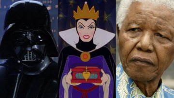 Os personagens Darth Vader, da saga 'Star Wars' e a Rainha Má, de 'A Branca de Neve e os Sete Anões', e o ex-presidente da África do Sul, Nelson Mandela - Reprodução/20th Century Fox / Reprodução/Disney+ / Getty Images