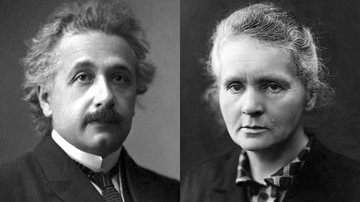 Albert Einstein (à esquerda) enviou carta em 1911 à Marie Curie (à direita) - Fotos por autor desconhecido e Henrie Manuel pelo Wikimedia Commons