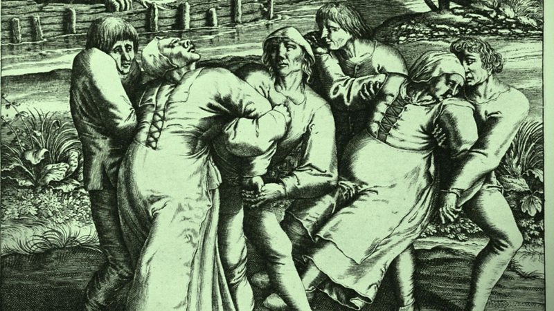 Gravura de Henricus Hondius retratando três mulheres acometidas pela praga - Wikimedia Commons