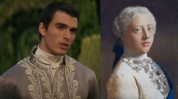 Montagem mostrando George III em Rainha Charlotte e em uma pintura - Divulgação/ Netflix e Domínio Público