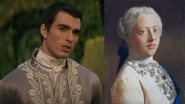 Montagem mostrando George III em Rainha Charlotte e em uma pintura - Divulgação/ Netflix e Domínio Público