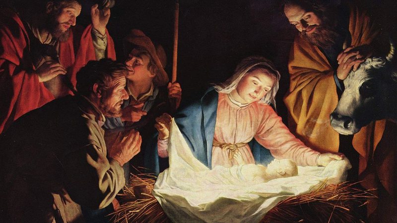 Pintura do nascimento de Jesus Cristo - Domínio Público via Wikimedia Commons