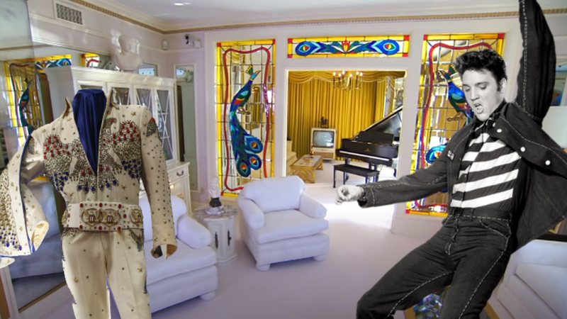 Graceland foi a luxuosa mansão em que Elvis Presley viveu - Divulgação/Vídeo // Pixabay e Getty Images