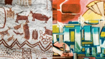 Pinturas Rupestres e pinturas no estilo graffiti - Getty Images e Acervo T-Kid / Itaú Cultural
