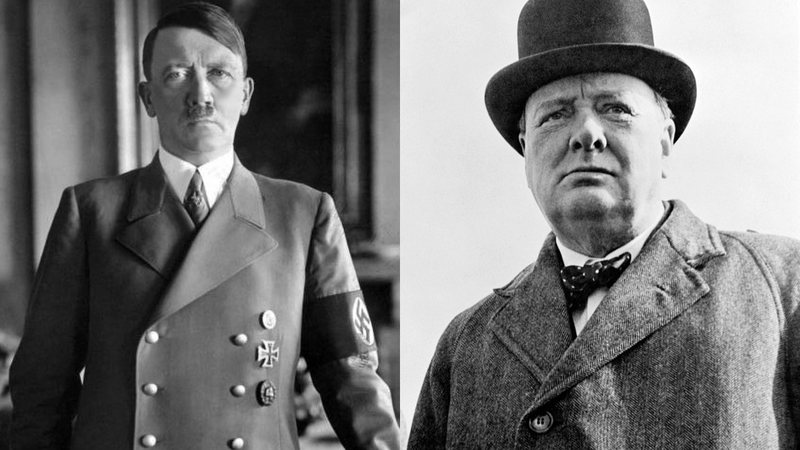 Adolf Hitler (esq.) e Winston Churchill (dir.) - Domínio Público