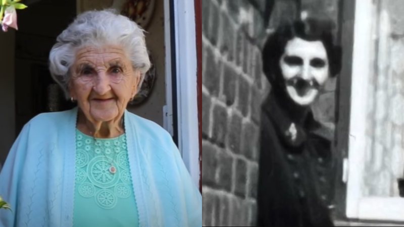 Elsie Allcock em vídeo recente, aos 105 anos, e em fotografia antiga - Reprodução/Vídeo/YouTube/digitalmediafan