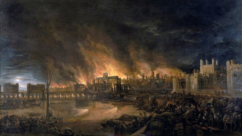 Representação do grande incêndio em Londres, em 1666 - Domínio Público/ Creative Commons/ Wikimedia Commons
