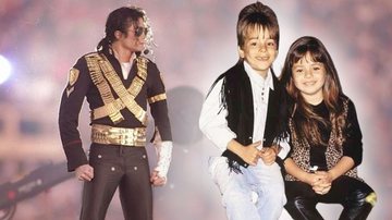 Sobreposição de uma foto de Sandy e Junior sobre uma imagem de Michael Jackson - Reprodução/Vídeo e Getty Images