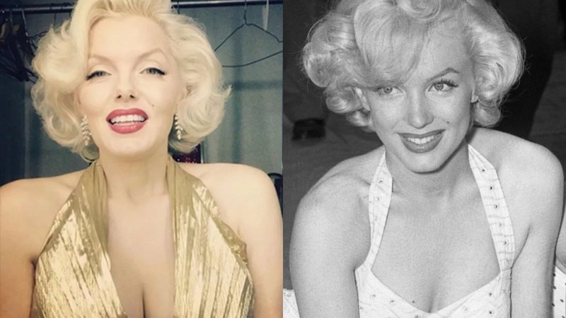 Sósia de Marilyn Monroe (à esqu.) e foto da atriz (à esqu.) - Arquivo pessoal e Los Angeles Times