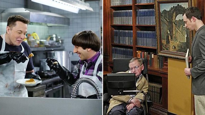 Elon Musk e Stephen Hawking em The Big Bang Theory - Warner Bros.
