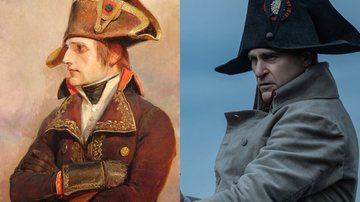Napoleão Bonaparte em retrato de Édouard Detaille (à esqu.) e no filme (à dir.) - Domínio Público e Divulgação/Sony
