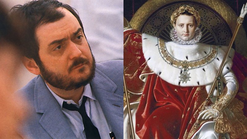 Stanley Kubrick (à esqu.) e retrato de Napoleão (à dir.) - James Vaughan e Domínio Público