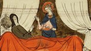 Imagem de antigo manuscrito medieval que retrata uma oração como método medicinal - Foto por Koninklijke Bibliotheek pelo Wikimedia Commons