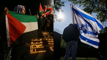 Militantes portando a bandeira da Palestina e de Israel - Getty Images