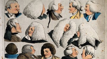 Ilustração do século 18 mostrando os tipos de uso de perucas em pó - Wikimedia Commons