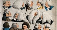 Ilustração do século 18 mostrando os tipos de uso de perucas em pó - Wikimedia Commons