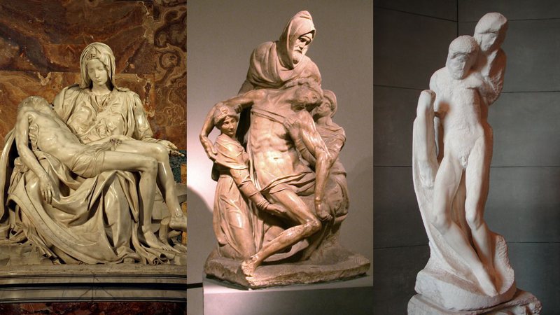 Montagem mostrando as Pietàs de Michelangelo - Divulgação/ Wikimedia Commons
