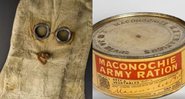 Máscara (à esq.) e comida em lata (à dir.) - Divulgação / Museu de Ciência do Reino Unido / Imperial War Museum