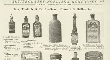Anúncio sueco de produtos para cabelo dos anos 1905 e 1906 - Domínio Público/ Creative Commons/ Wikimedia Commons