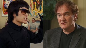 O Bruce Lee de 'Era uma Vez em Hollywood...' (à esqu.) e Tarantino (à dir.) - Reprodução/Vídeo/Youtube