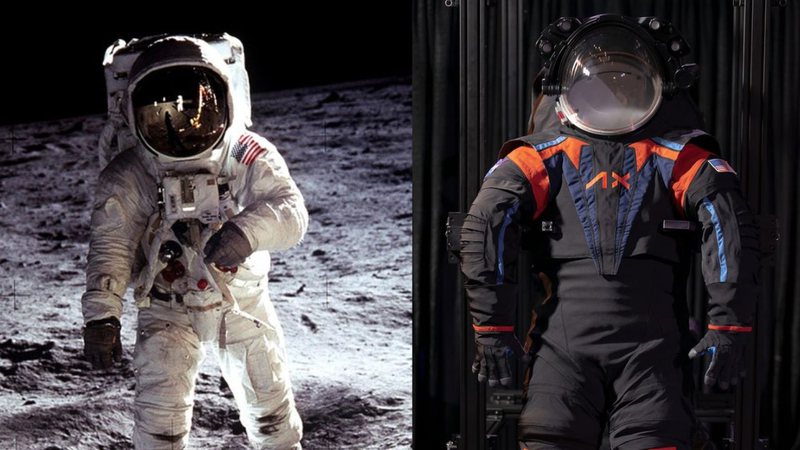 Comparação entre o antigo uniforme e o protótipo do novo - Divulgação/ NASA e Divulgação/ Axiom