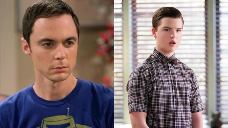 Sheldon em 'The Big Bang Theory' (esq.) e em 'Young Sheldon (dir.) - Divulgação / CBS