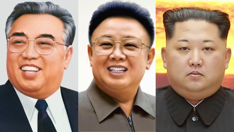 Os três líderes norte-coreanos: Kim Il-sung, Kim Jong-il e Kim Jong-un - Wikimedia Commons