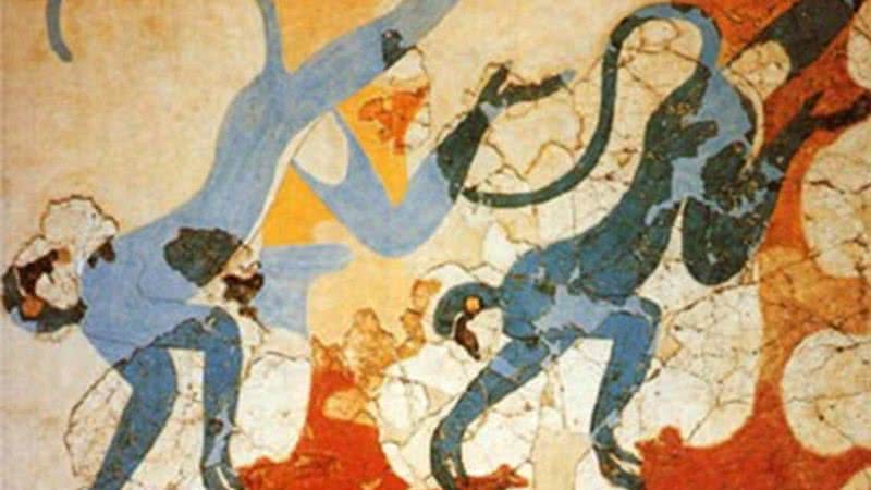 Incrível arte minoica de macacos azuis é estudada na ilha de Creta, na  Grécia