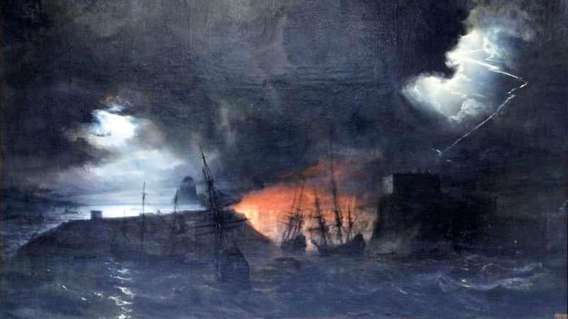 A Baía de Guanabara durante o ataque em 1711 - Wikimedia Commons