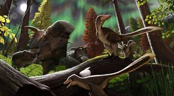 Ilustração que demonstra o possível ambiente do dinossauro encontrado - Divulgação / Andrey Atuchin
