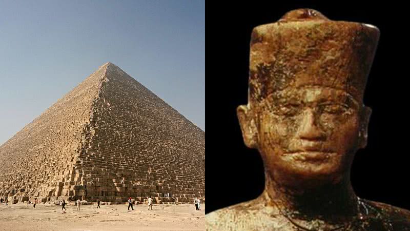 Pirâmide de Quéops e escultura do faraó - Wikimedia Commons